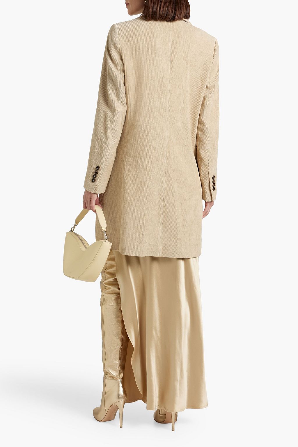 BRUNELLO CUCINELLI معطف مصنوع من كتّان مخمل مضلّع ومزود بصفين من الأزرار