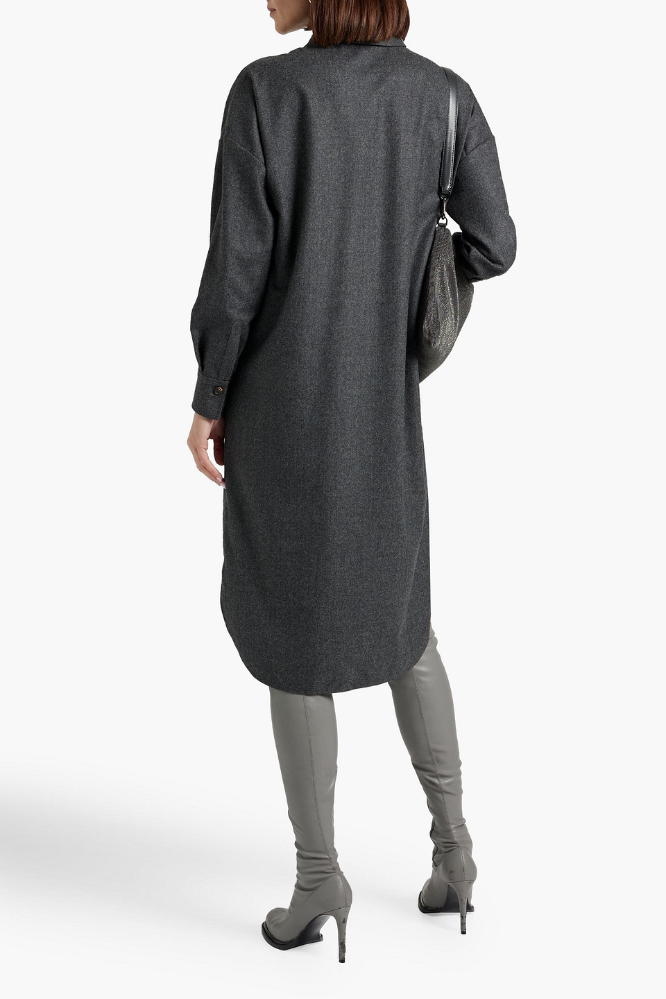 Shop Brunello Cucinelli Laser-cut Wool-blend Felt Shirt Dress In Dark Gray