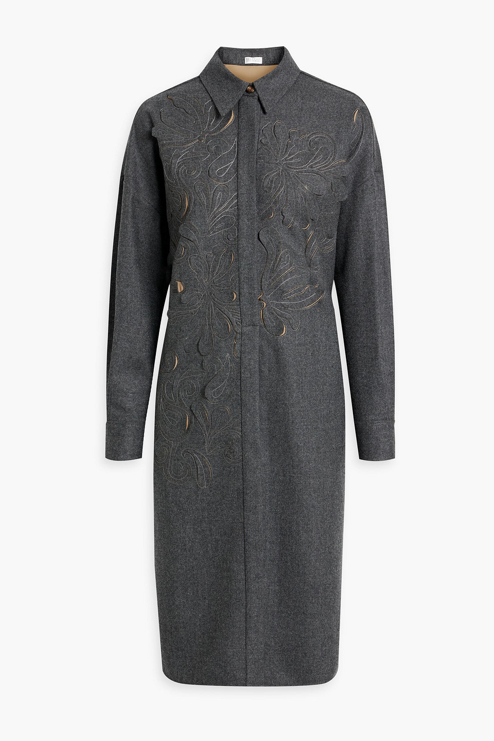 Brunello Cucinelli Laser-cut Wool-blend Felt Shirt Dress In Dark Gray