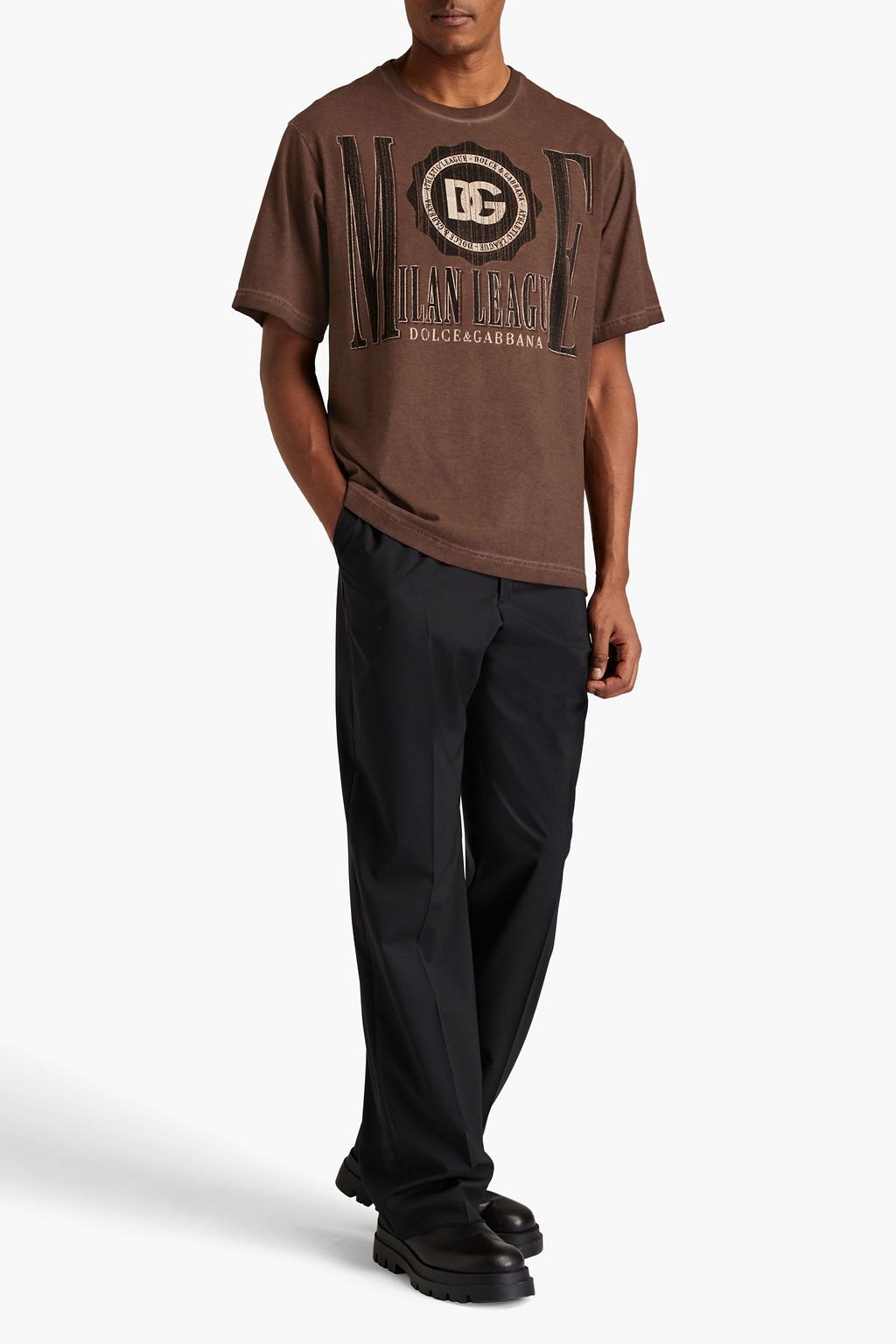 DOLCE&GABBANA Bedrucktes T-Shirt aus Baumwoll-Jersey in Distressed-Optik