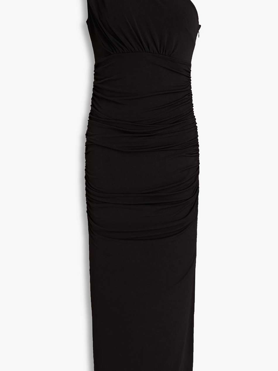 one-shoulder ruched stretch-jersey midi dress