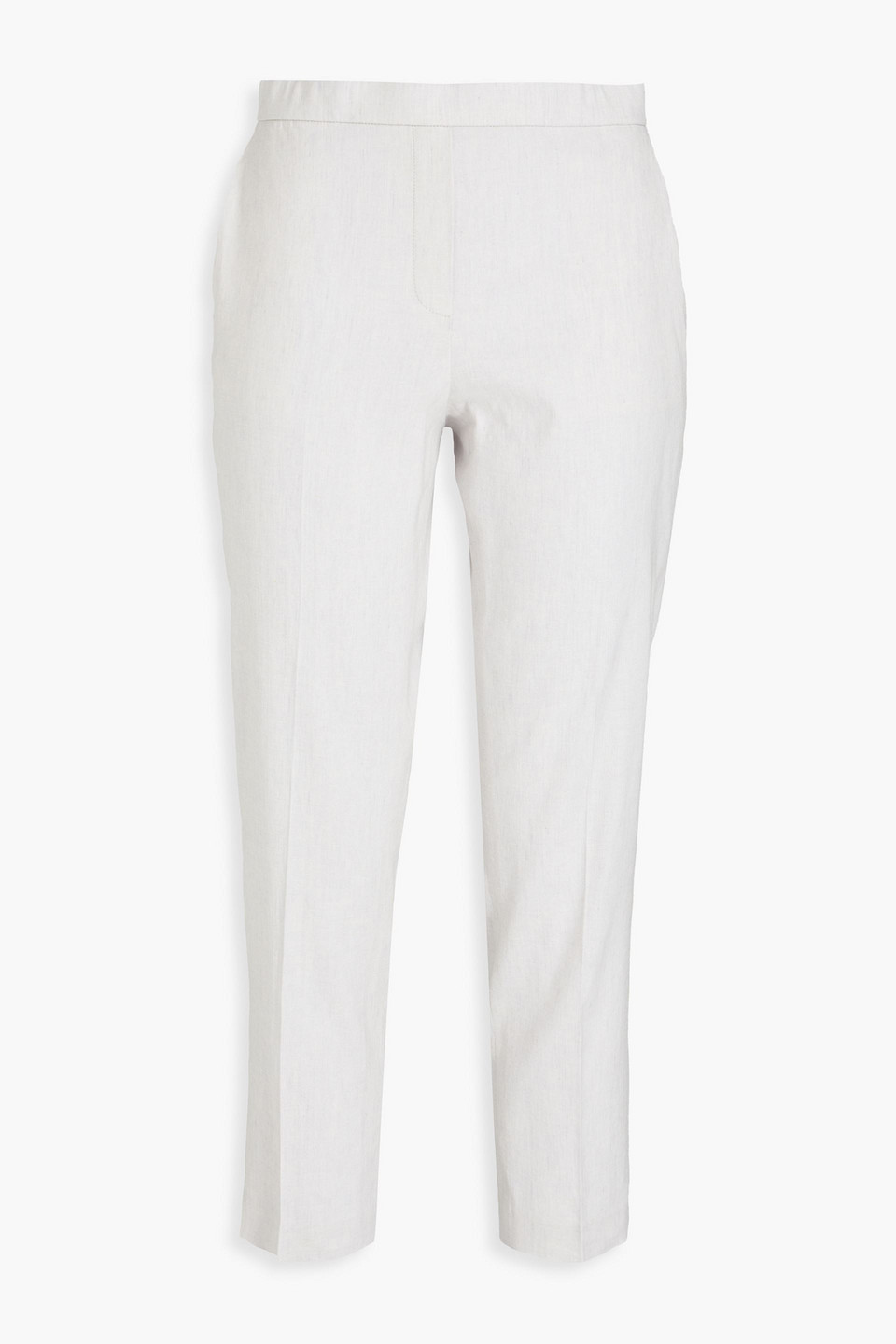 Theory Treeca Cropped Linen-blend Tapered Pants In Light Gray