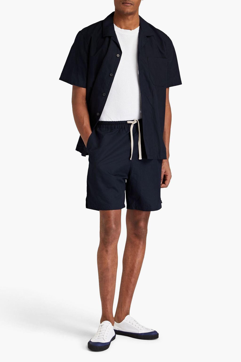 FRAME Cotton and linen-blend drawstring shorts