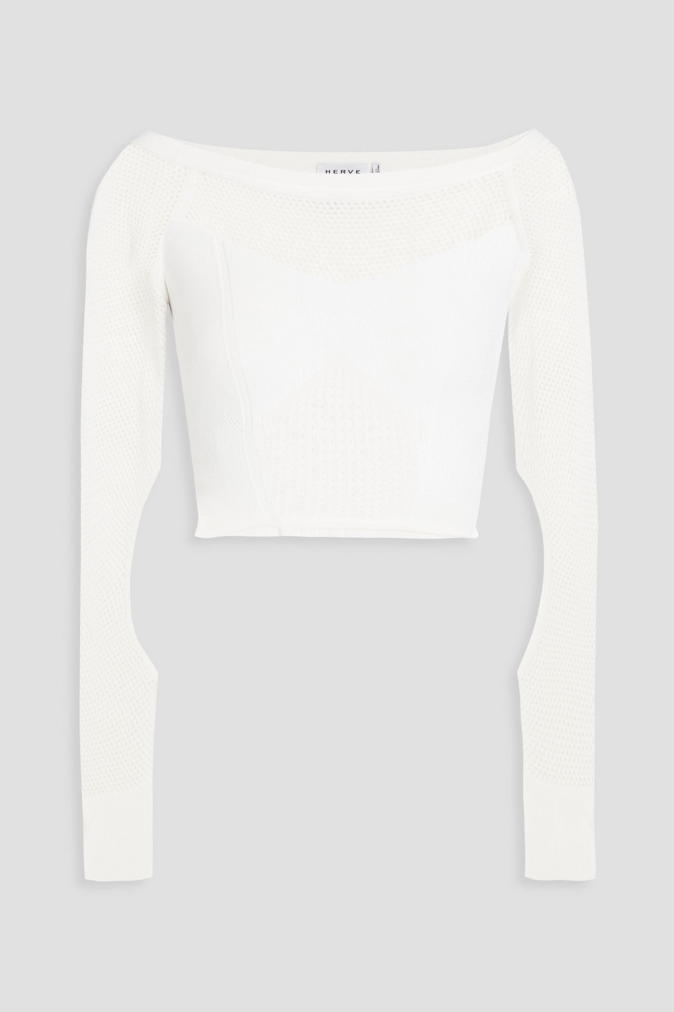 Hervé Léger Cropped cutout pointelle-knit top