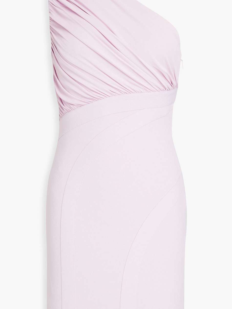 one-shoulder ruched stretch-knit and jersey mini dress