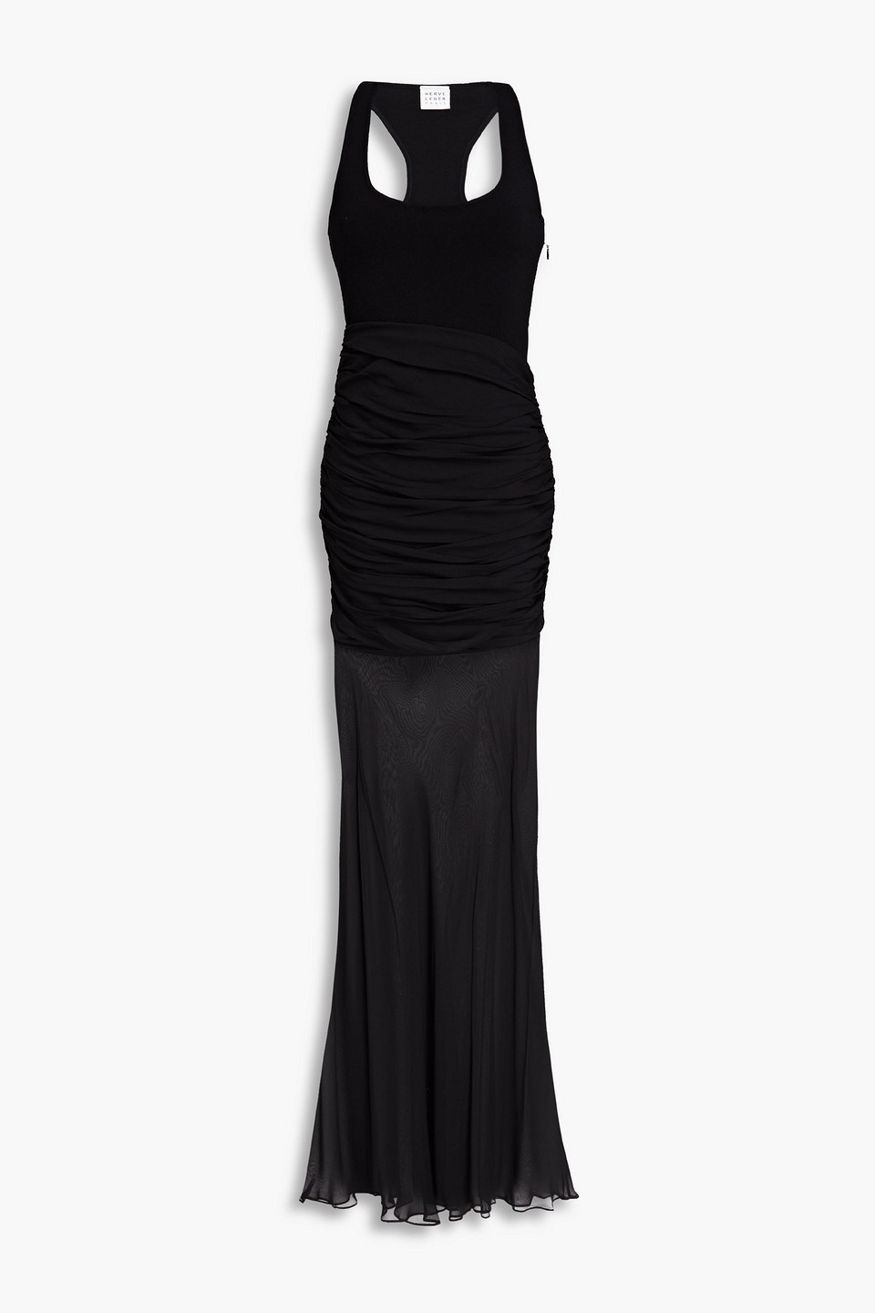 Herve Leger Ruched Woven Mix Tank Gown In Black