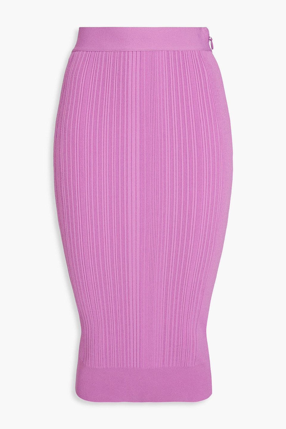 Herve Leger Ribbed-knit Midi Skirt In Lilac