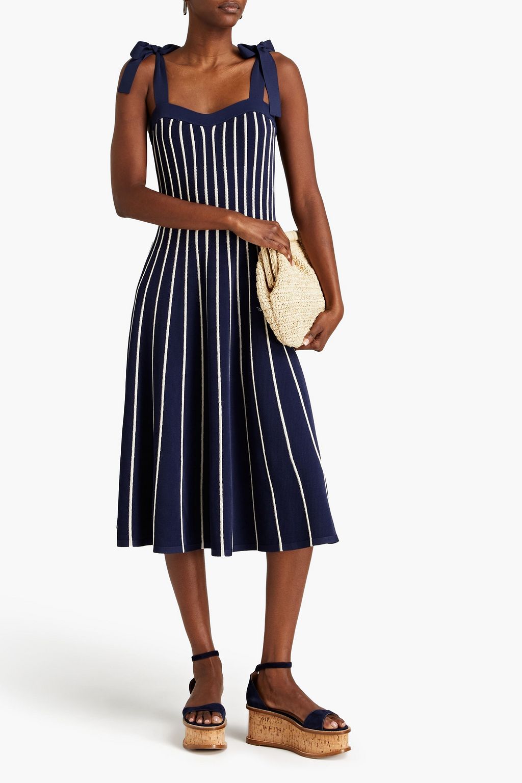 ZIMMERMANN Gestreiftes Midikleid aus Strick mit Schleife
