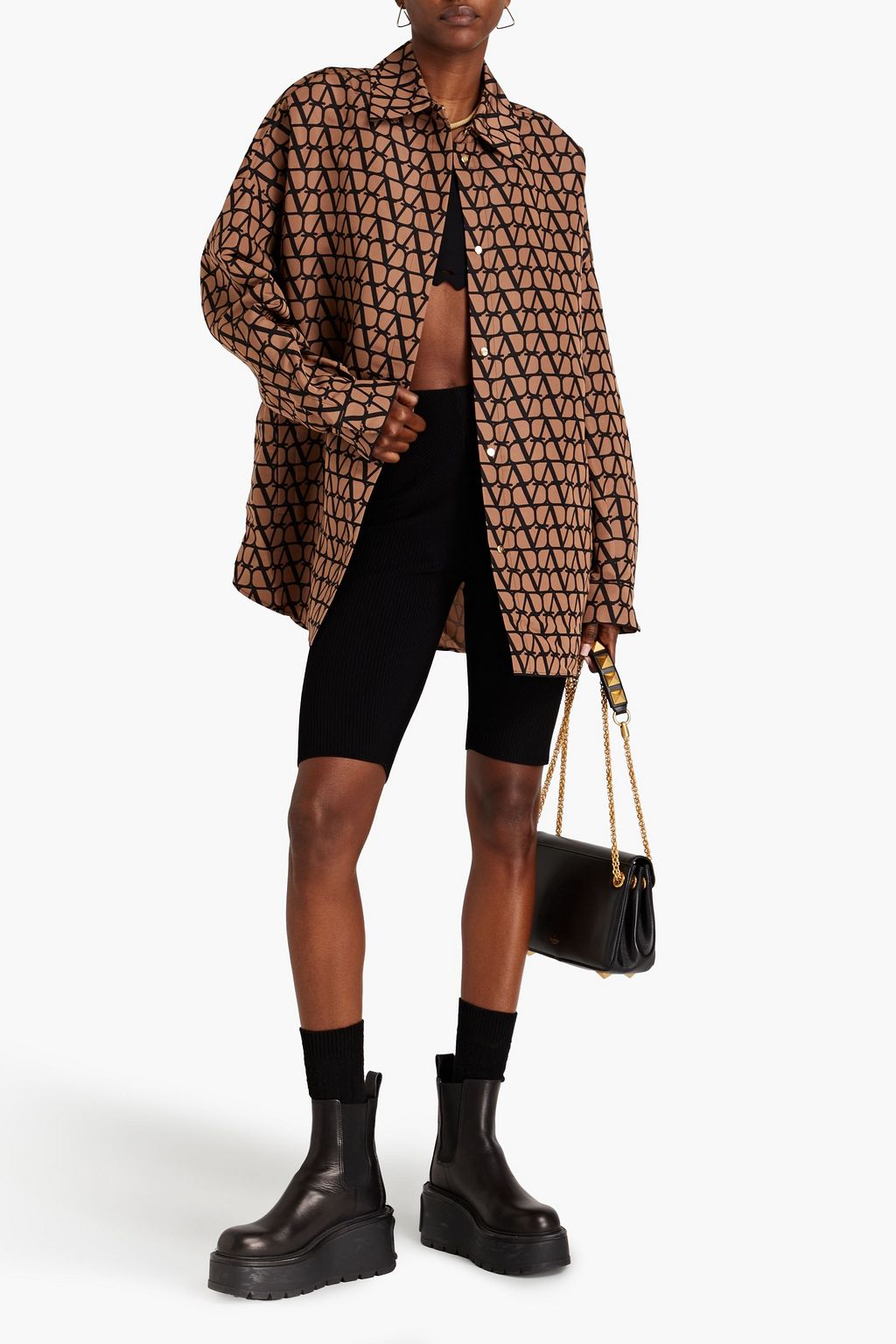 VALENTINO GARAVANI Oversized logo-print silk-ottoman shirt