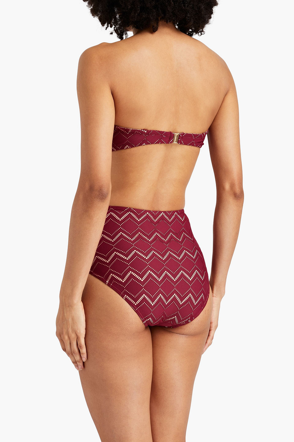 Shop Zimmermann Pointelle-knit Bandeau Bikini Top In Burgundy