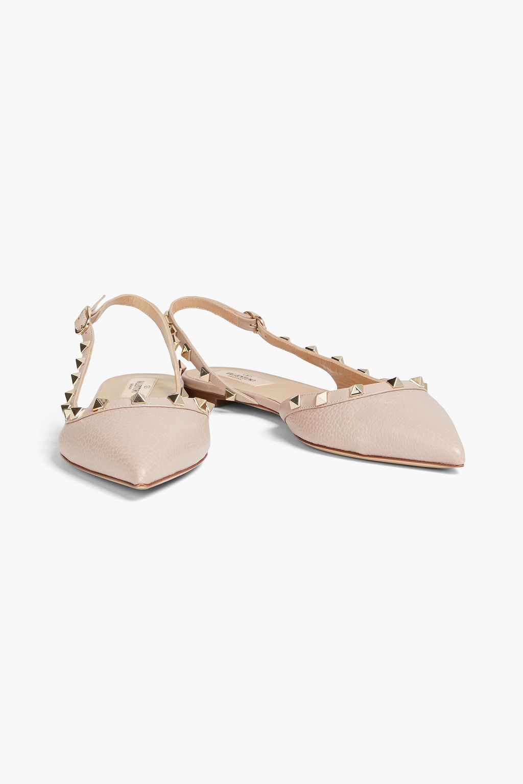 VALENTINO GARAVANI Rockstud pebbled-leather slingback point-toe flats