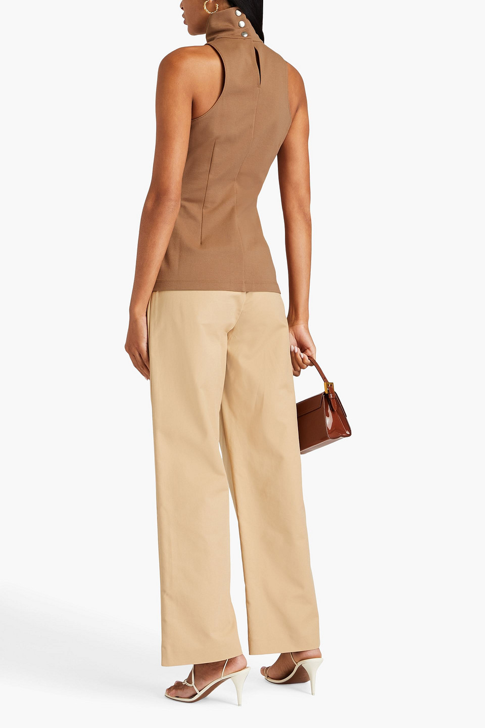 Shop Sara Battaglia Jersey Turtleneck Top In Camel