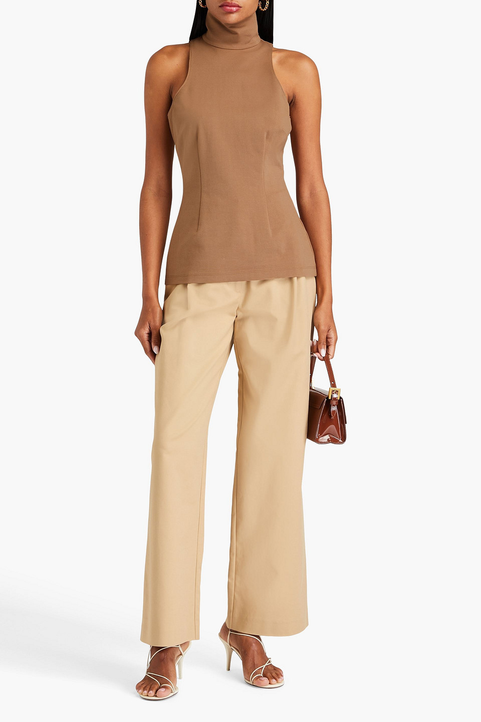 Shop Sara Battaglia Jersey Turtleneck Top In Camel