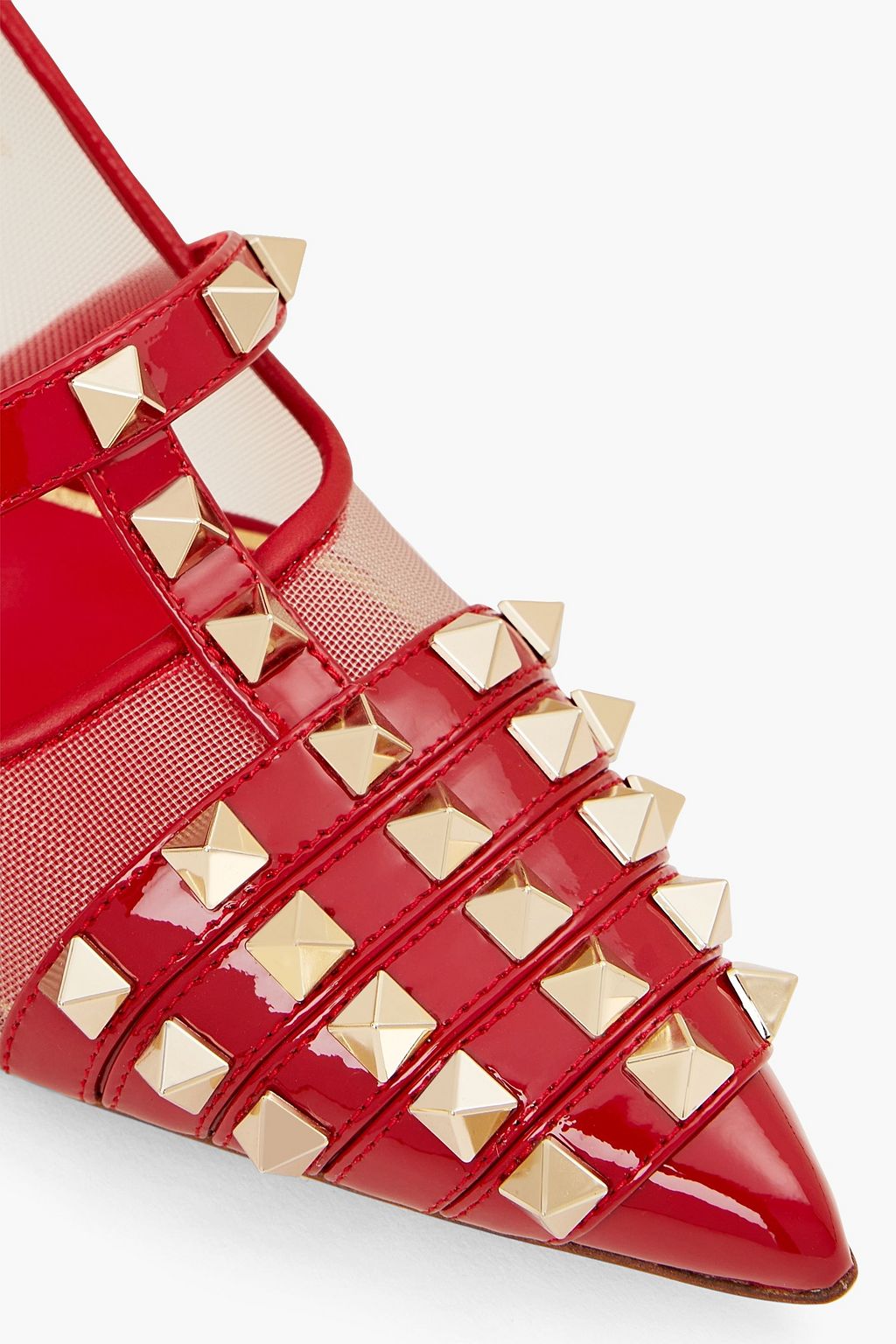 VALENTINO GARAVANI Rockstud Alcove mesh and patent-leather pumps