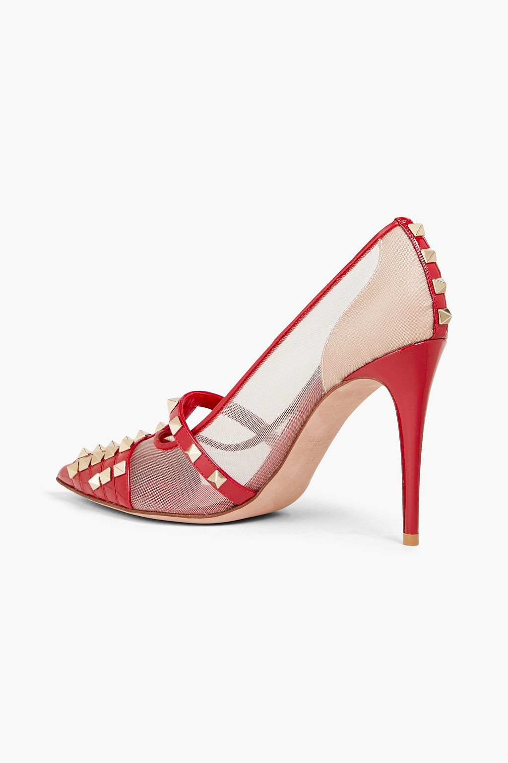 VALENTINO GARAVANI Rockstud Alcove mesh and patent-leather pumps