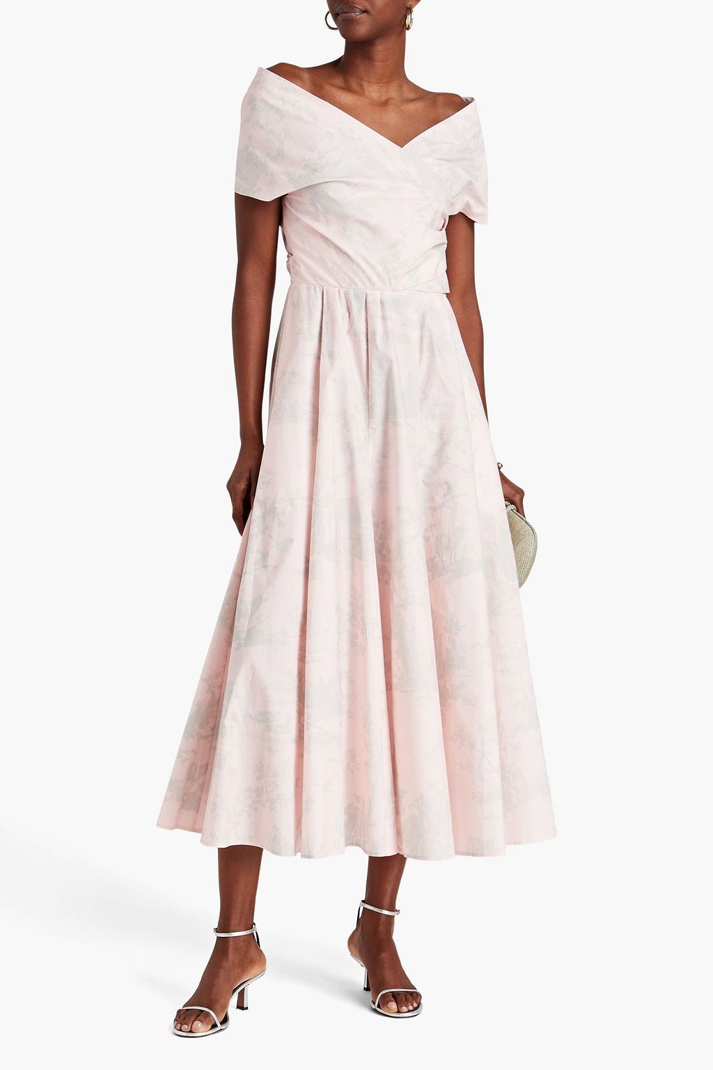 PHILOSOPHY DI LORENZO SERAFINI Off-the-shoulder printed cotton-poplin midi dress