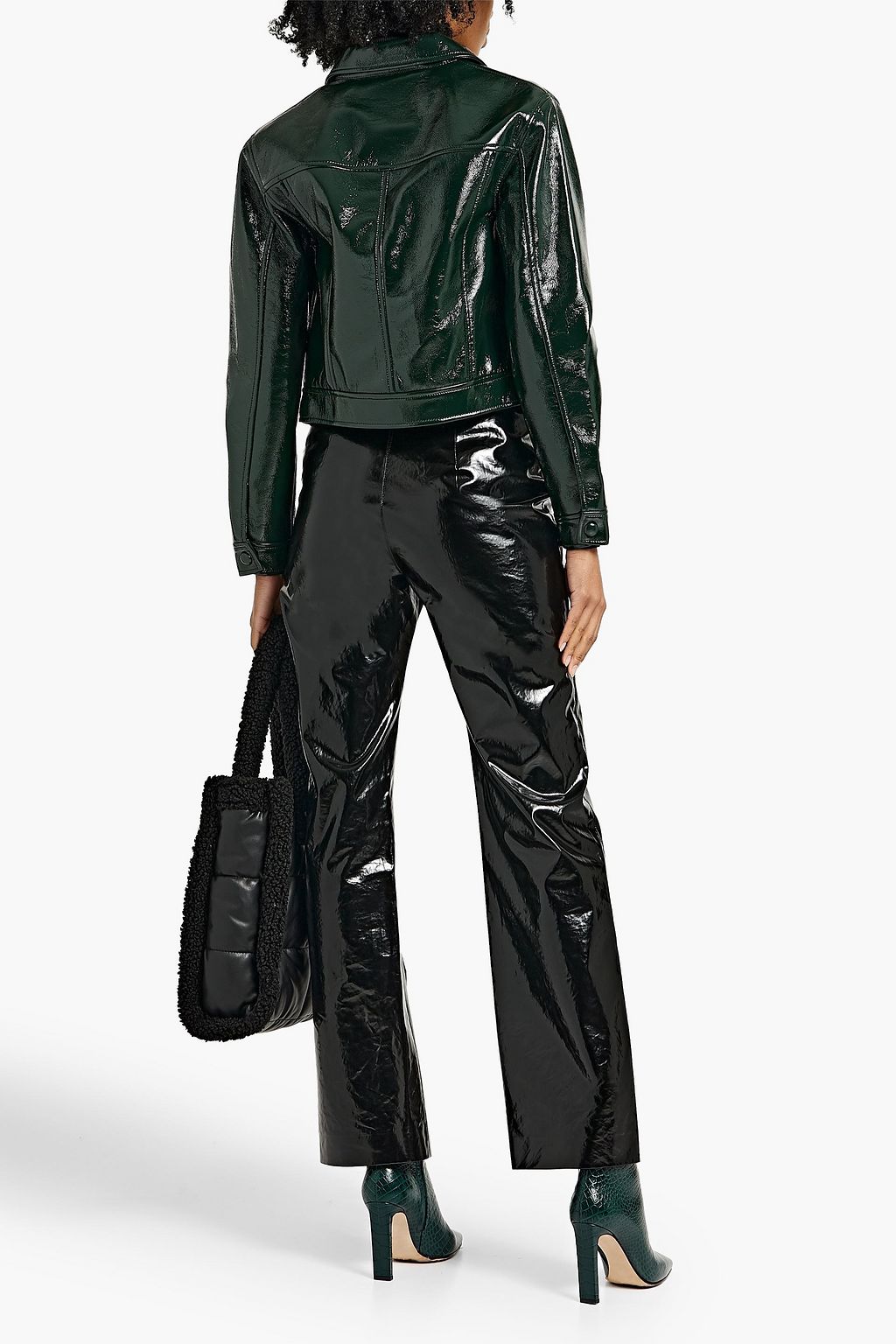 PROENZA SCHOULER PSWL Cropped crinkled faux patent-leather jacket