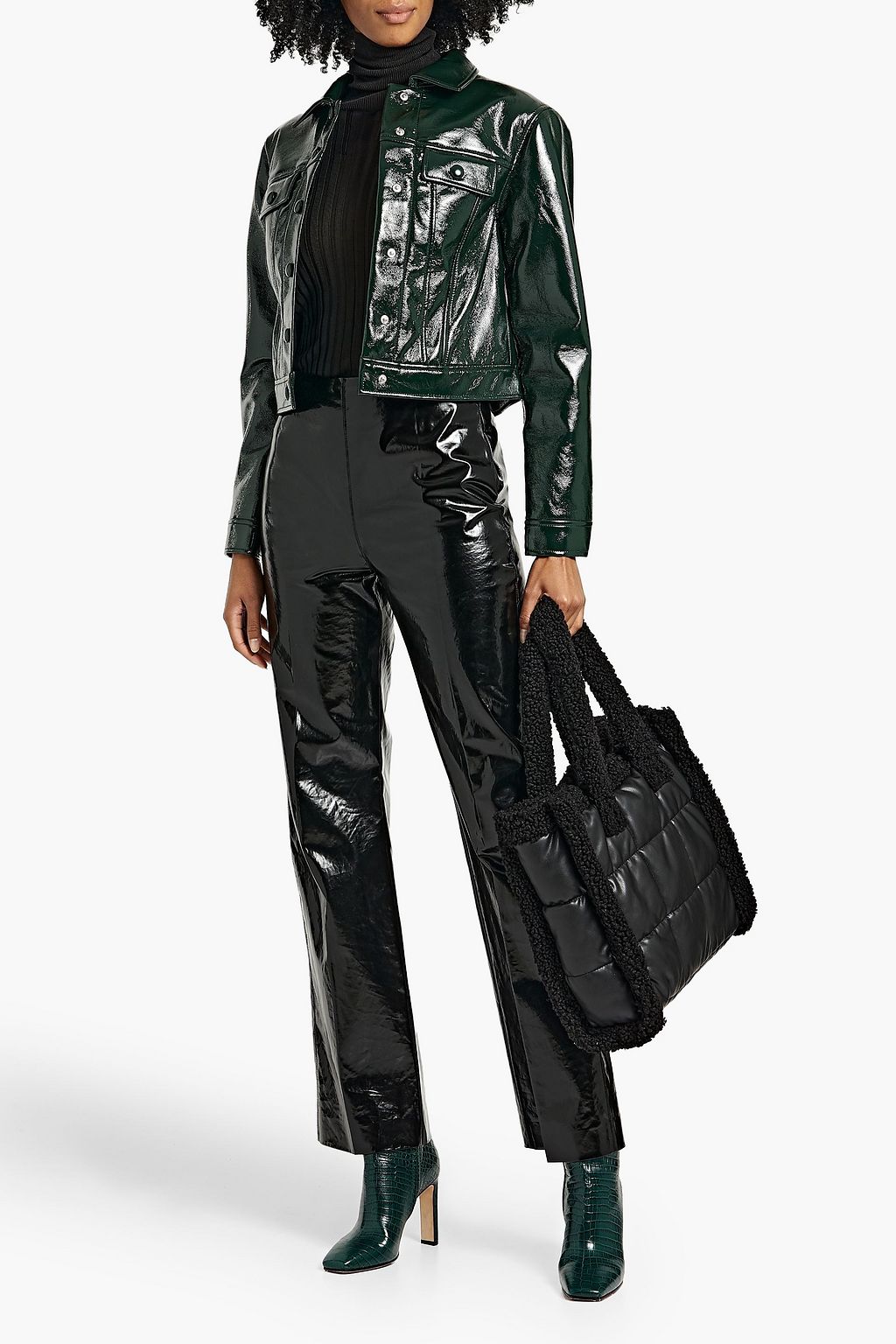 PROENZA SCHOULER PSWL Cropped crinkled faux patent-leather jacket