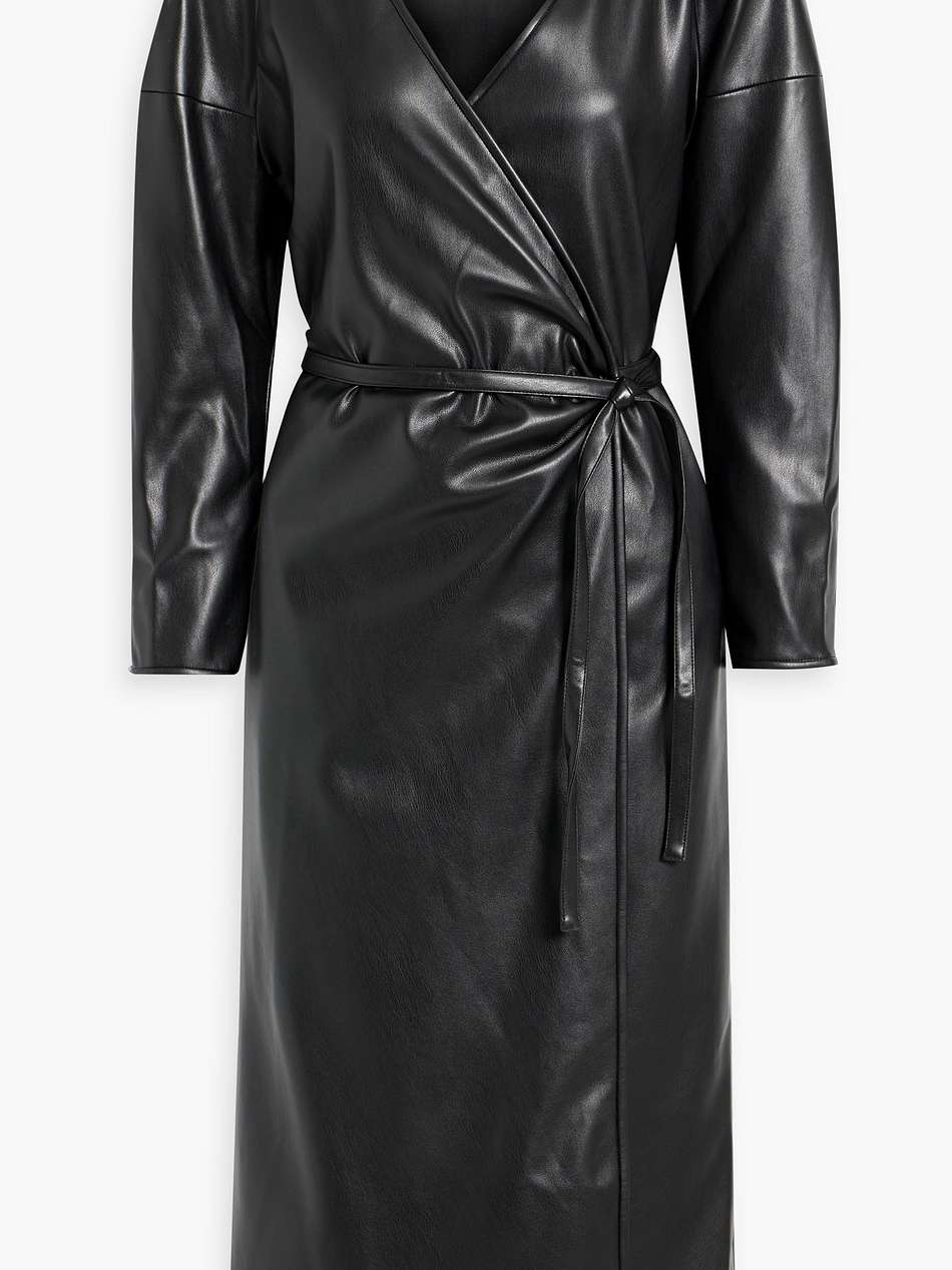faux leather midi wrap dress