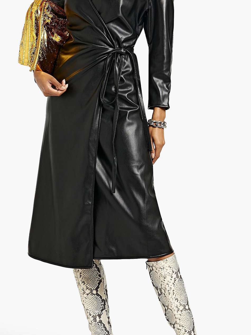 faux leather midi wrap dress
