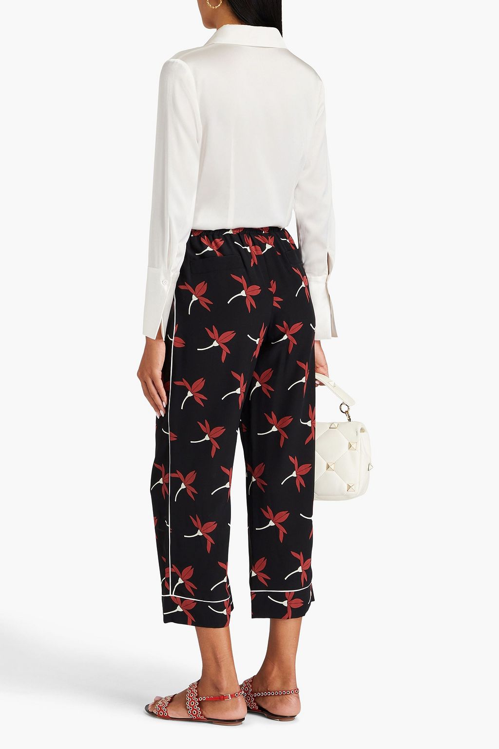 VALENTINO GARAVANI Cropped floral-print silk crepe de chine straight-leg pants