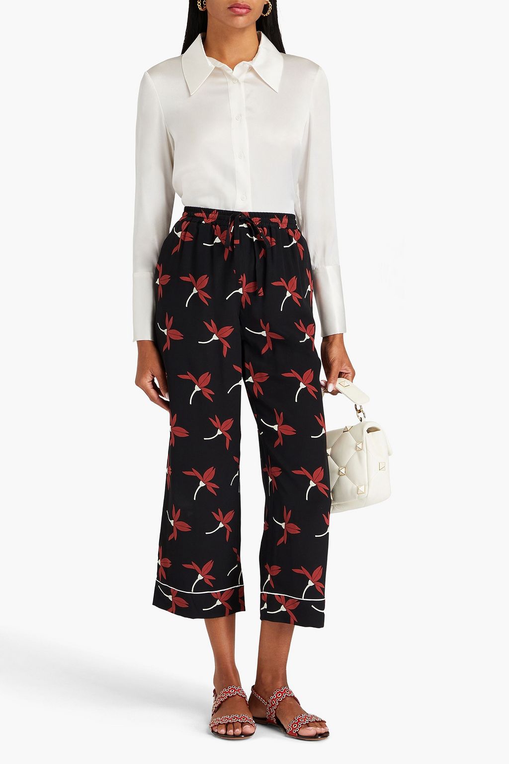 VALENTINO GARAVANI Cropped floral-print silk crepe de chine straight-leg pants