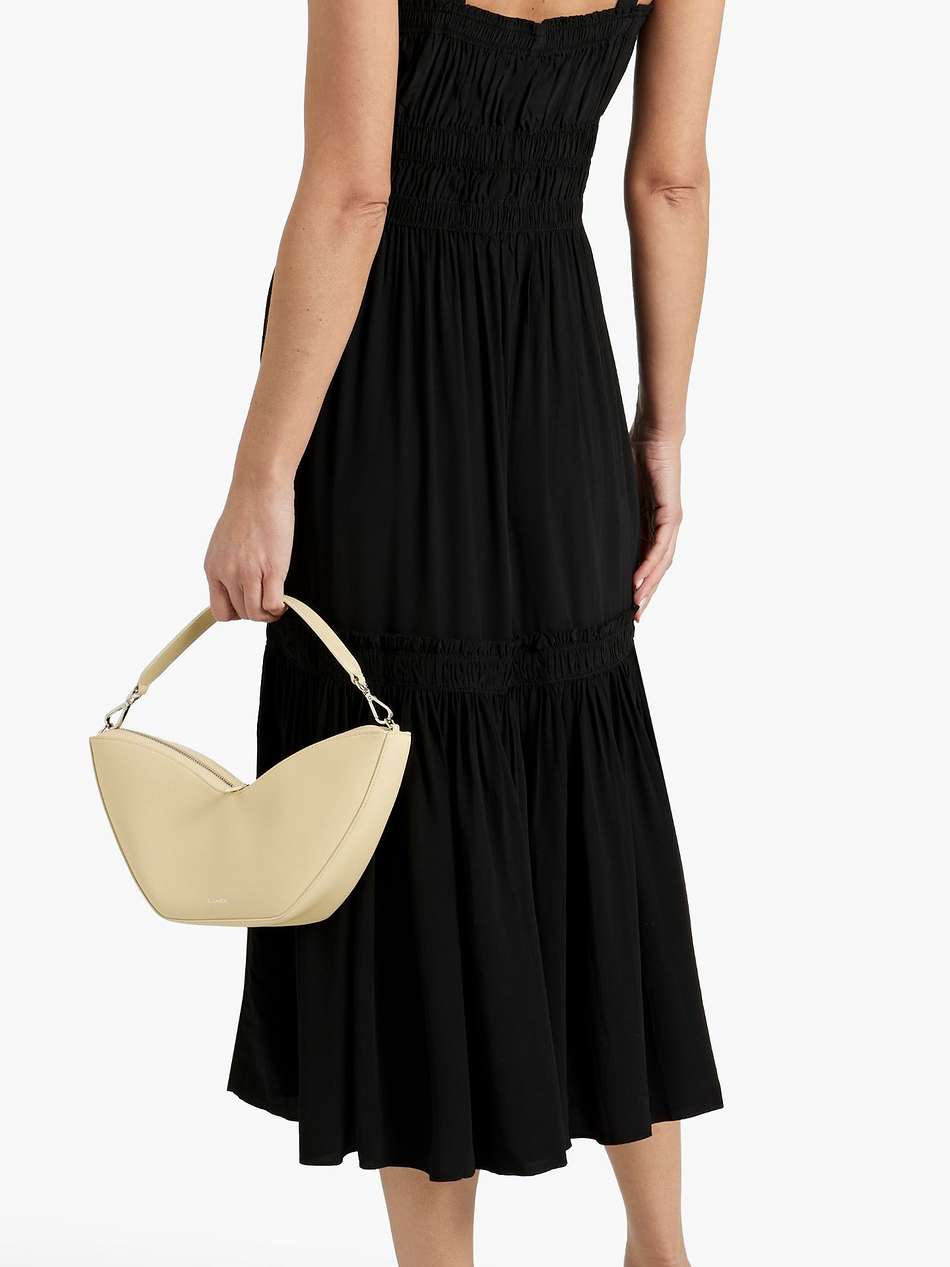 shirred crepe de chine midi dress