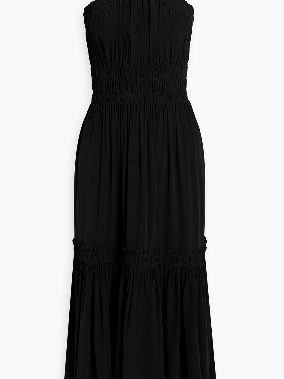 shirred crepe de chine midi dress