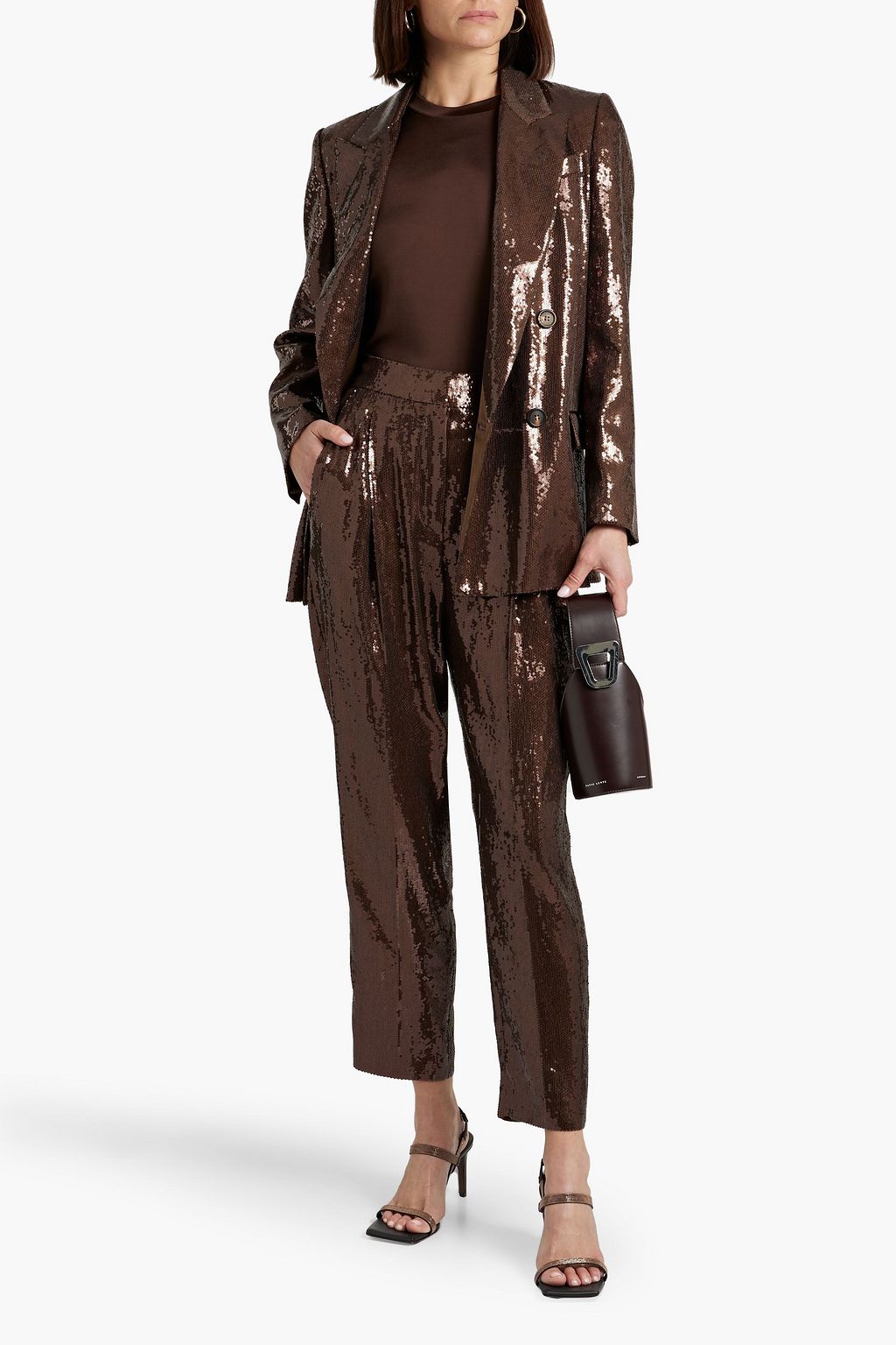 BRUNELLO CUCINELLI Double-breasted sequined satin suit