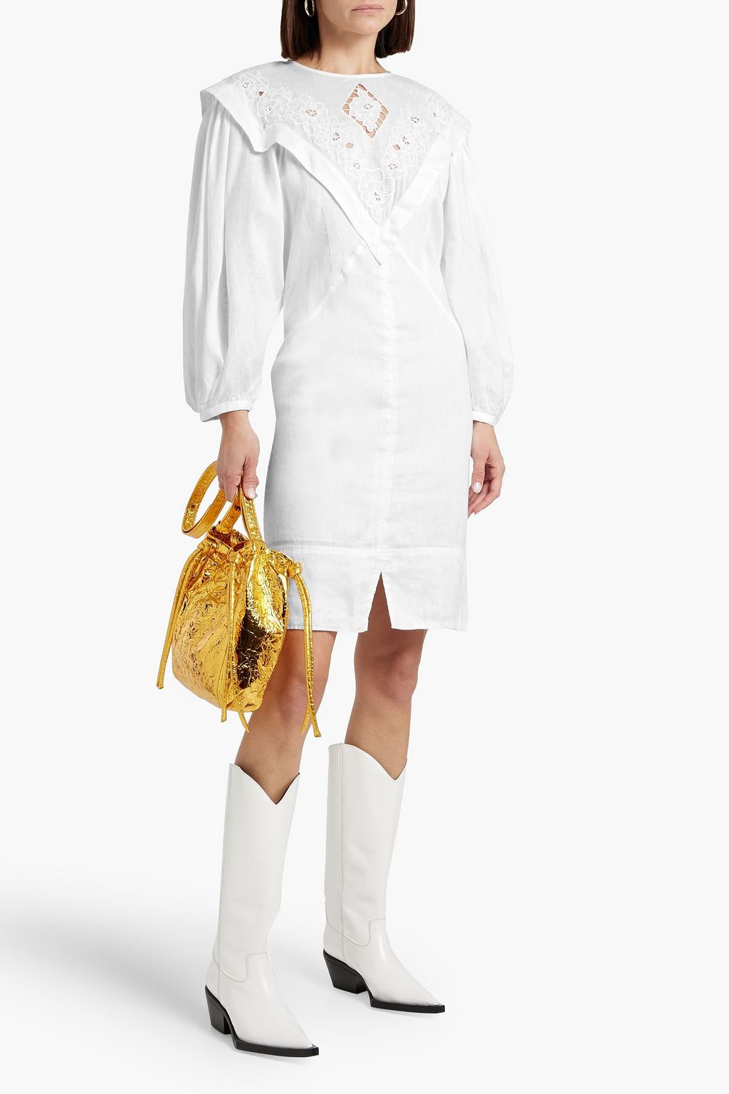 MARANT ÉTOILE Elysian guipure lace-paneled linen dress