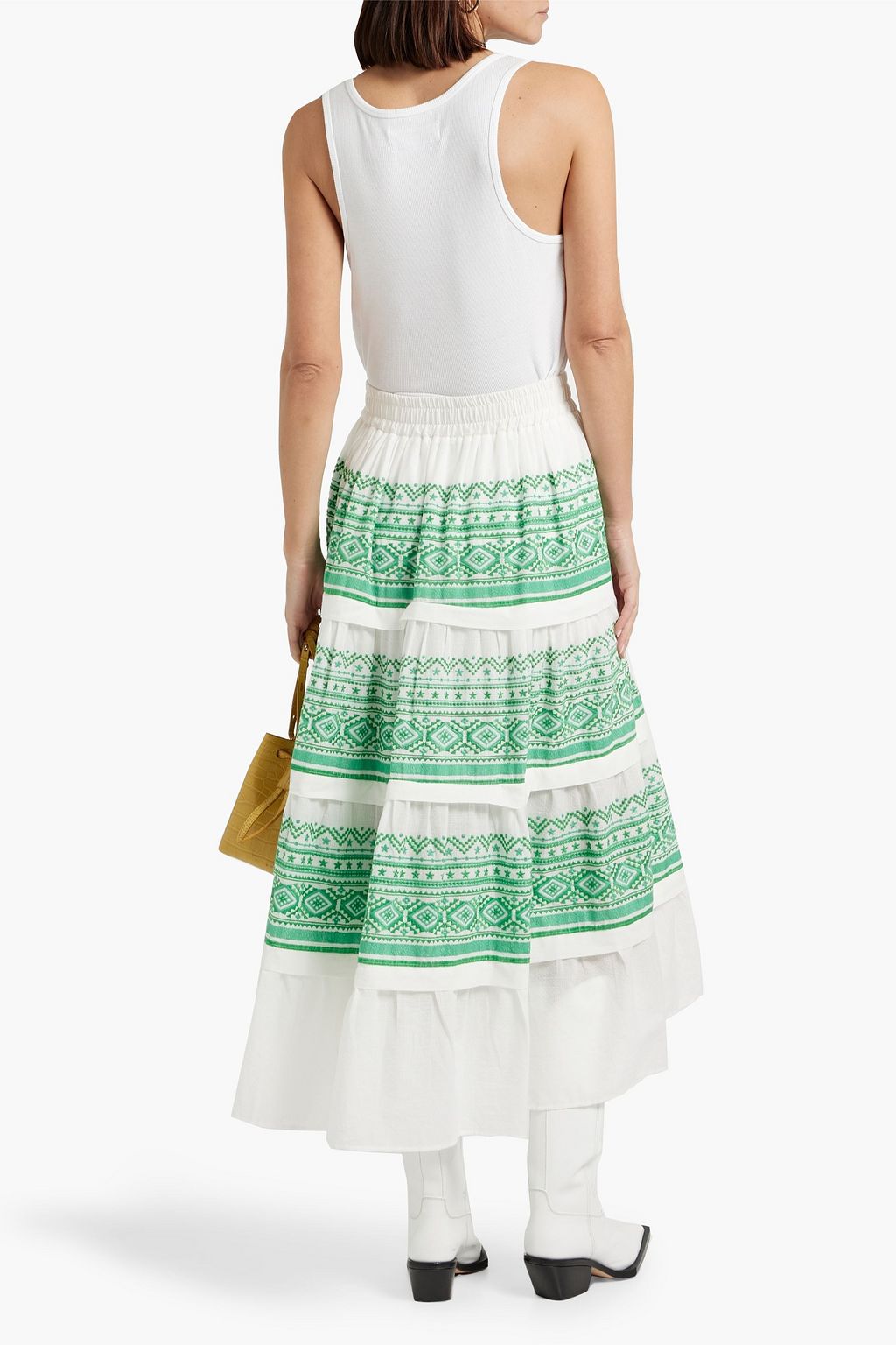 MAJE Tiered embroidered cotton-jacquard midi skirt