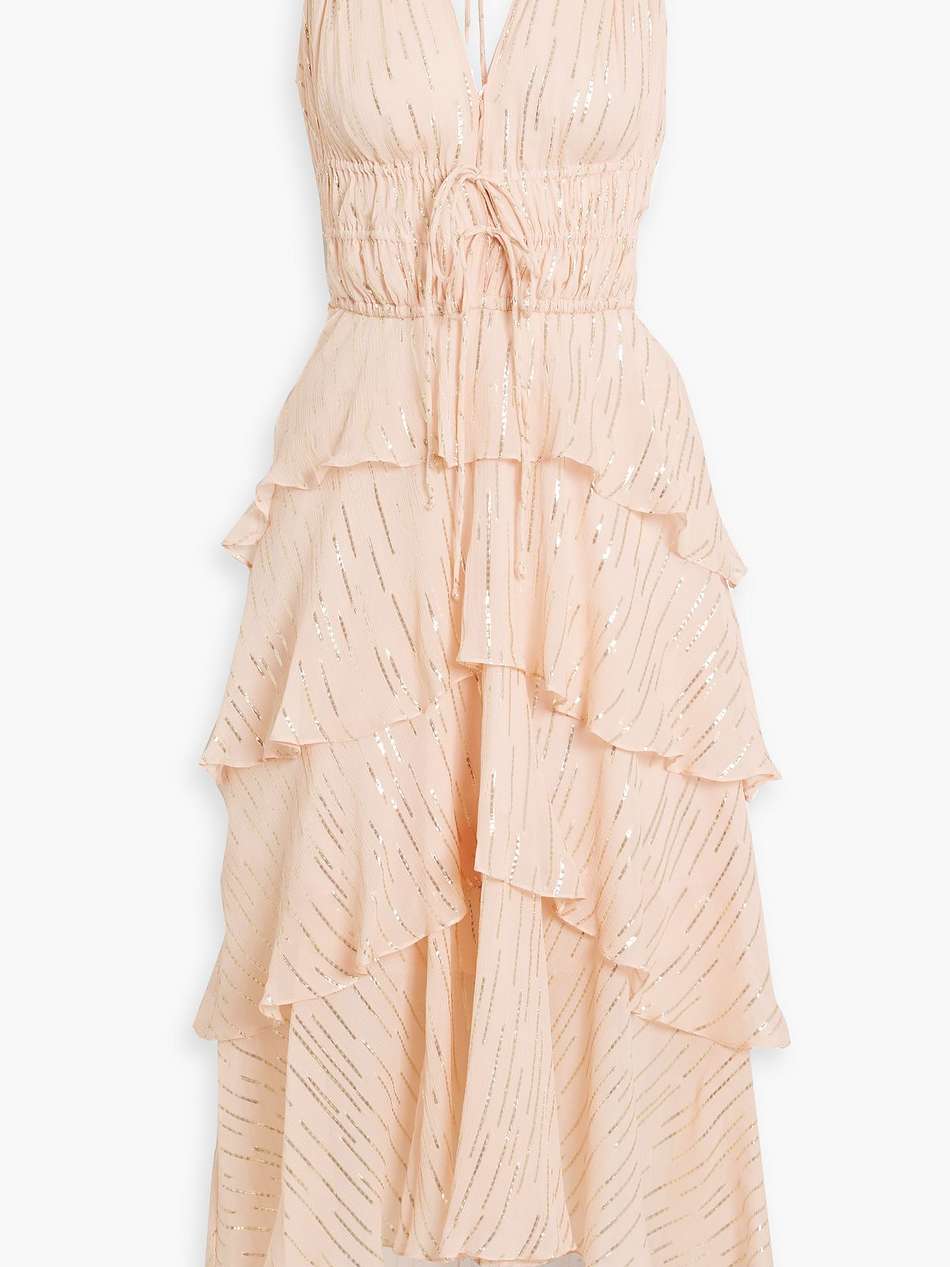 ruffled metallic silk-blend crepon midi dress
