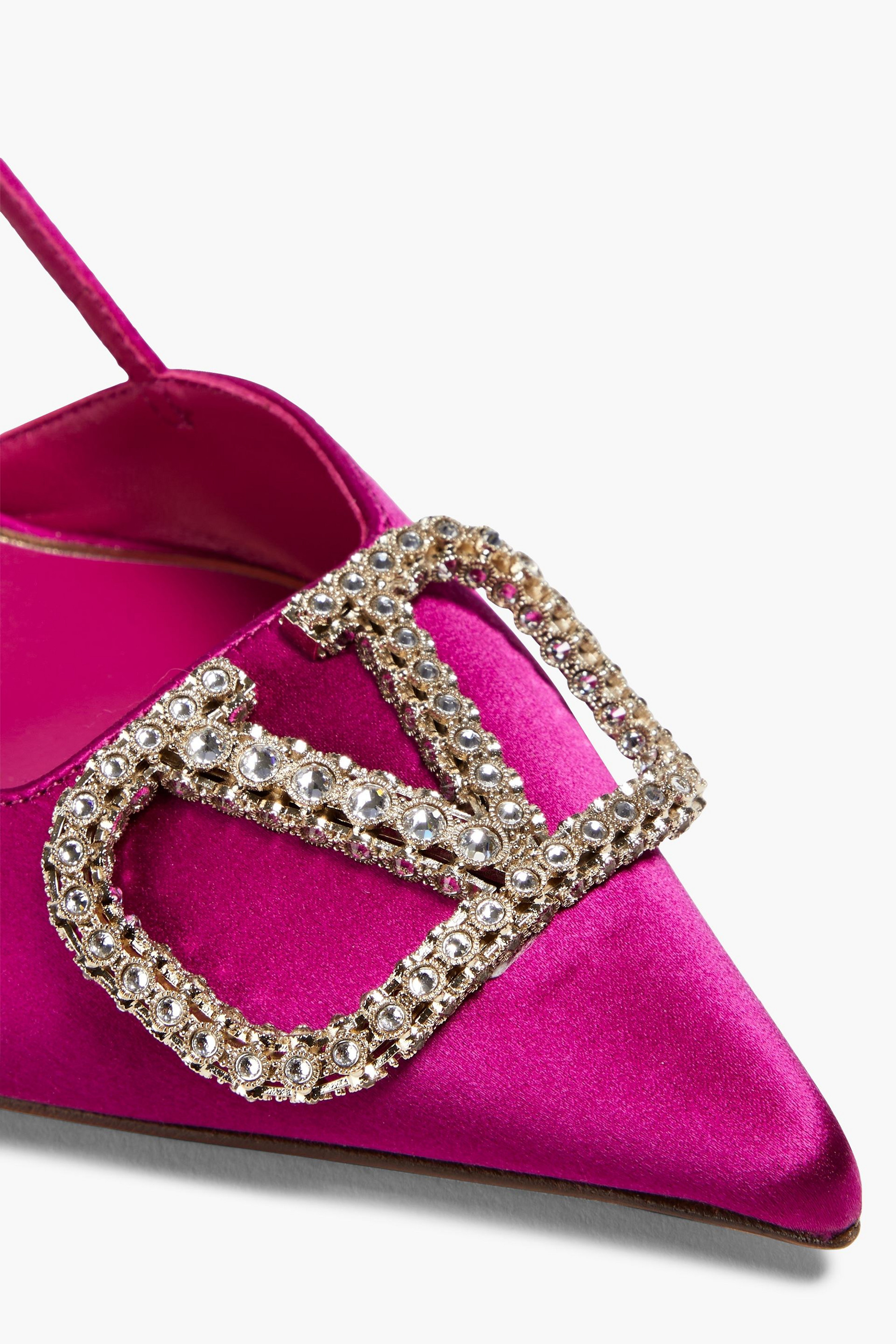 Valentino Garavani VLOGO crystal-embellished satin slingback pumps