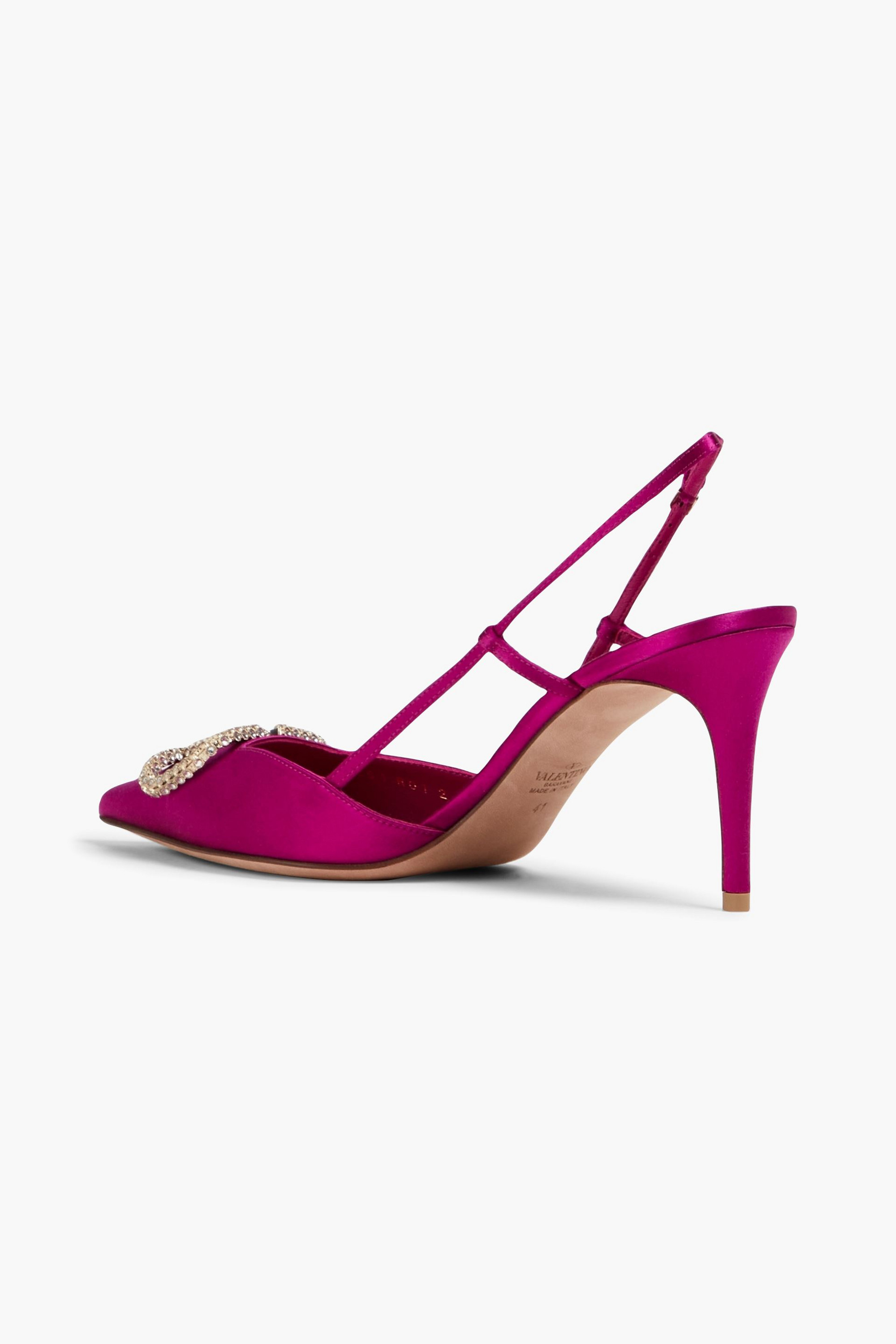 Valentino Garavani VLOGO crystal-embellished satin slingback pumps