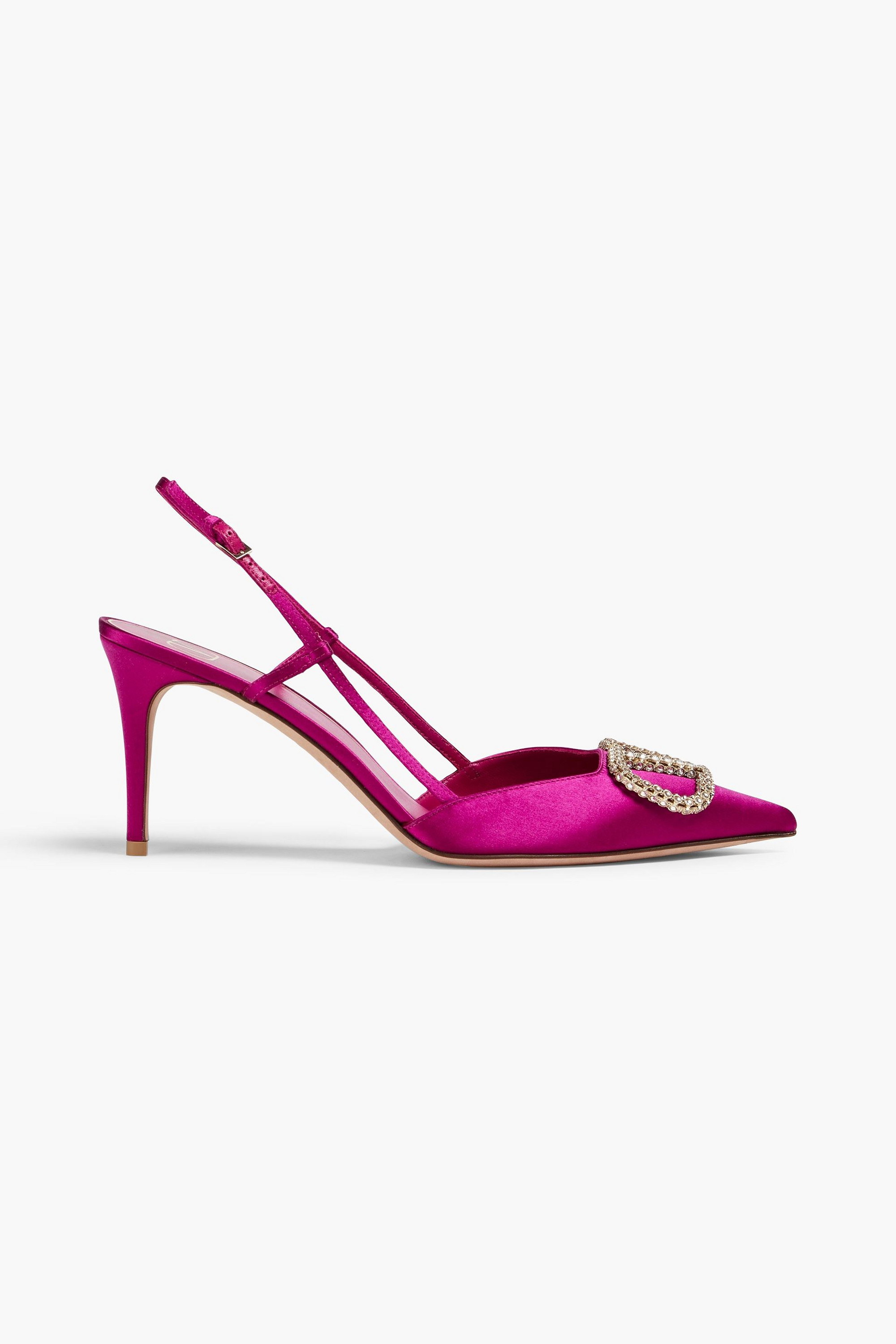 Valentino Garavani VLOGO crystal-embellished satin slingback pumps