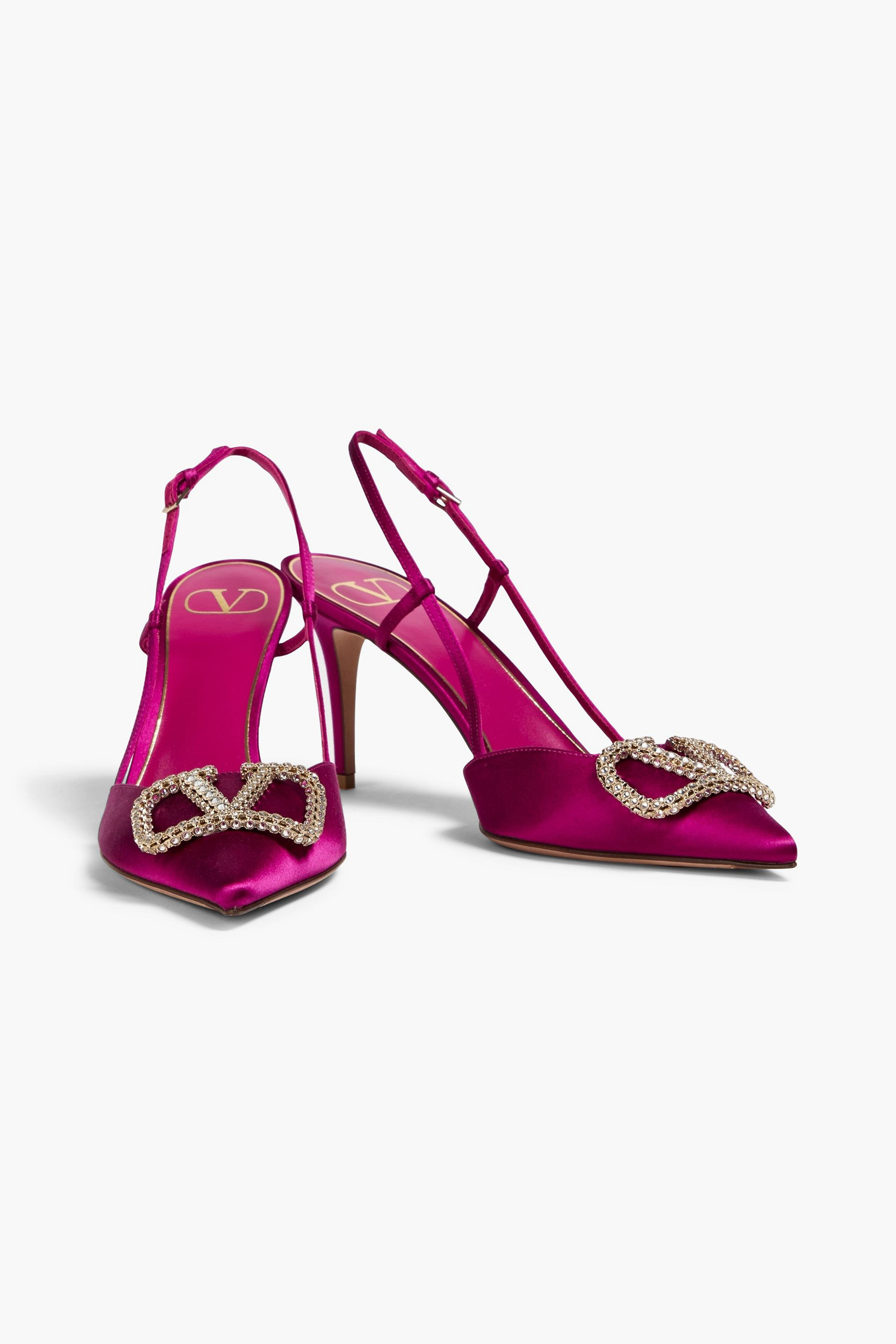 Valentino Garavani VLOGO crystal-embellished satin slingback pumps