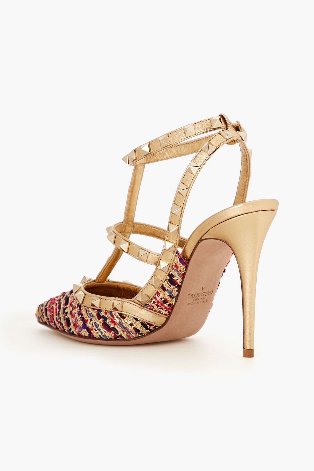 VALENTINO GARAVANI Rockstud metallic tweed and leather pumps