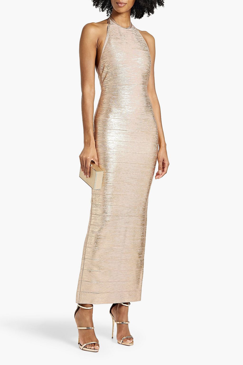 HERVÉ LÉGER Metallic bandage halterneck gown
