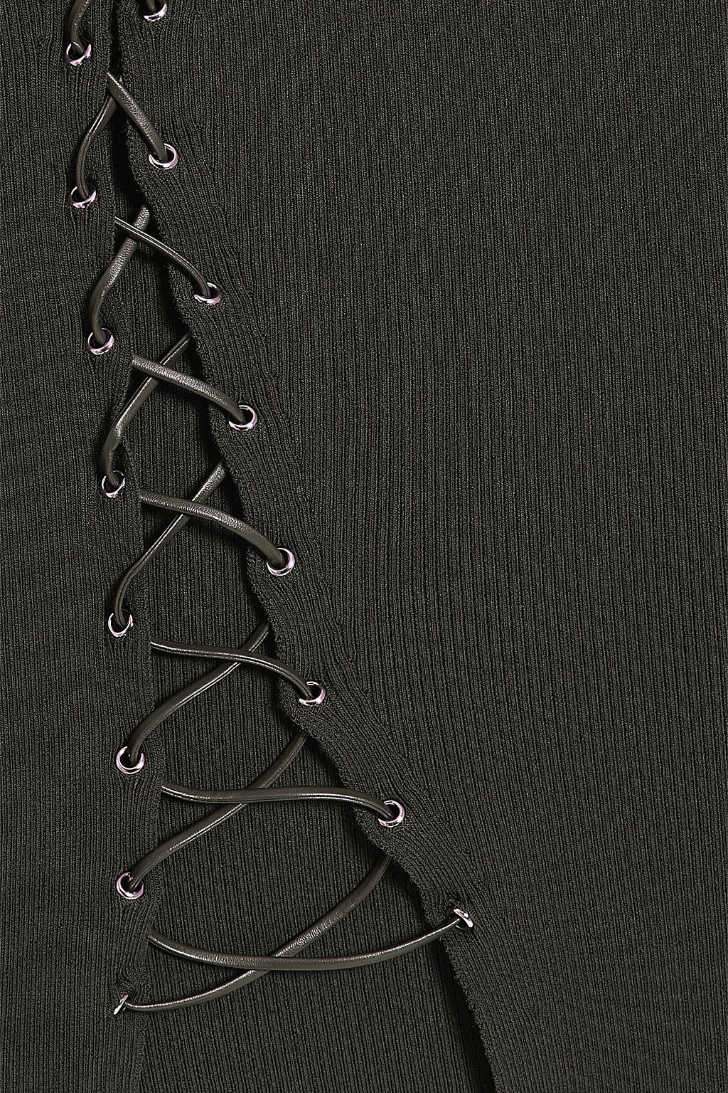 NICHOLAS Lace-up ribbed-knit midi dress