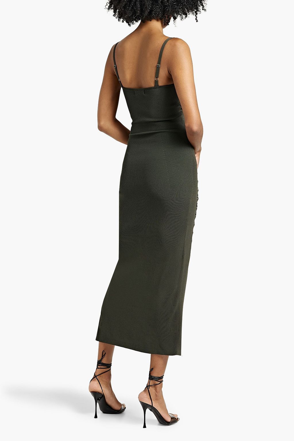 NICHOLAS Lace-up ribbed-knit midi dress