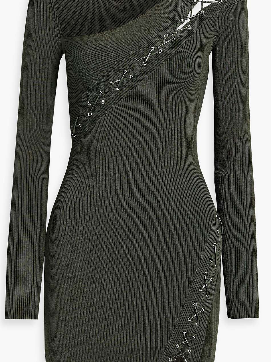 channing lace-up ribbed-knit mini dress