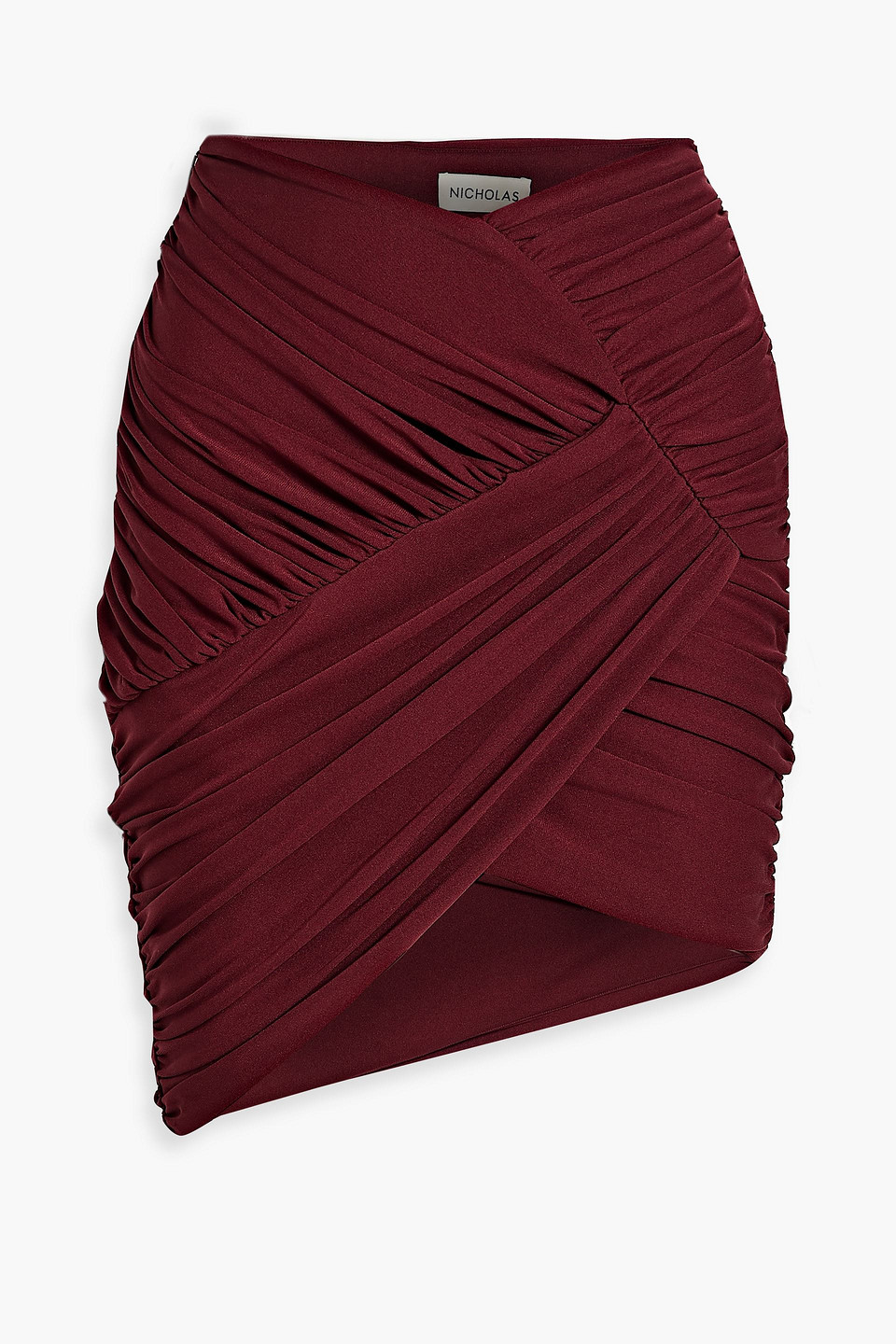 Nicholas Atalie Ruched Stretch-jersey Mini Skirt In Claret