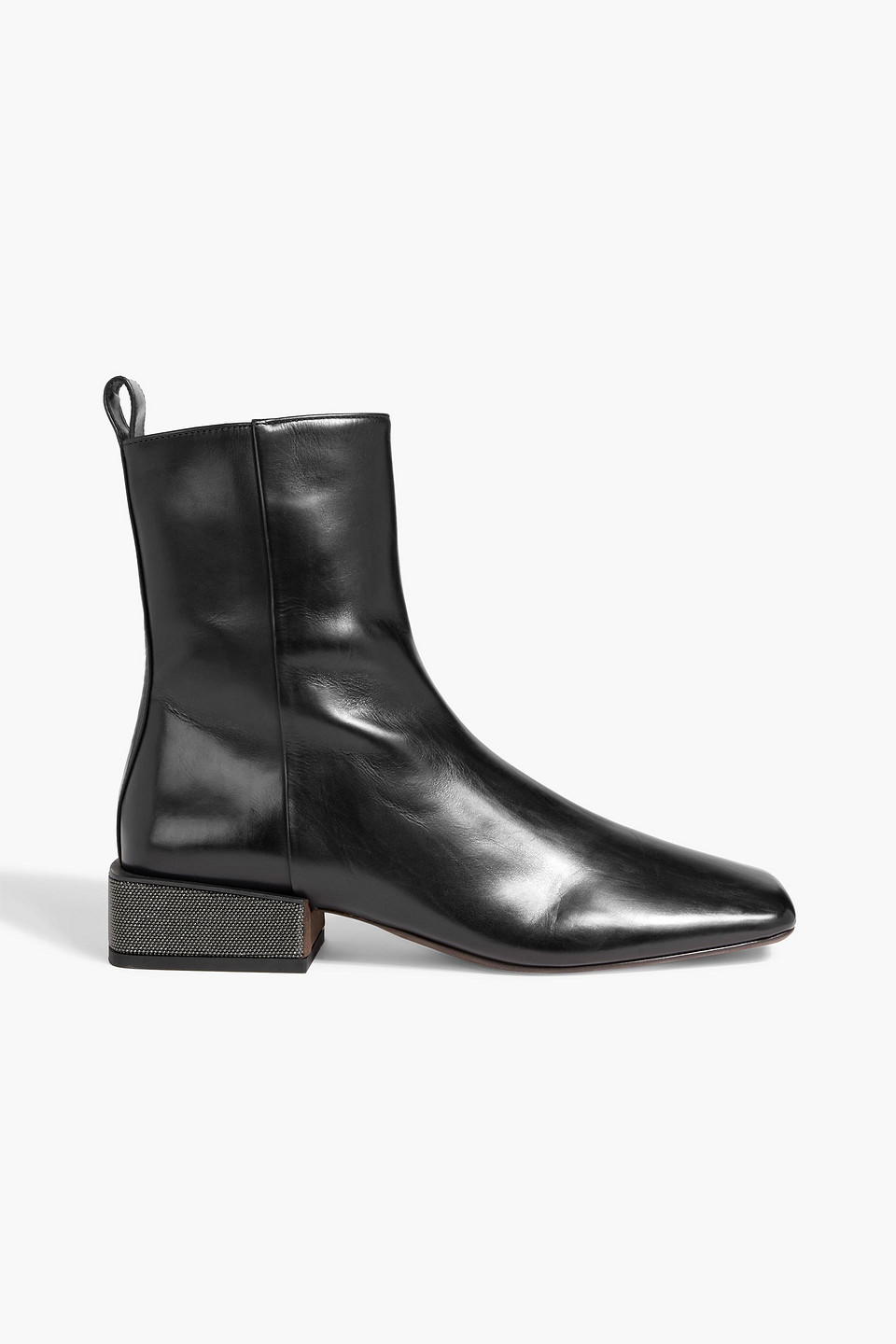 Brunello Cucinelli Bead-embellished Leather Ankle Boots In Black