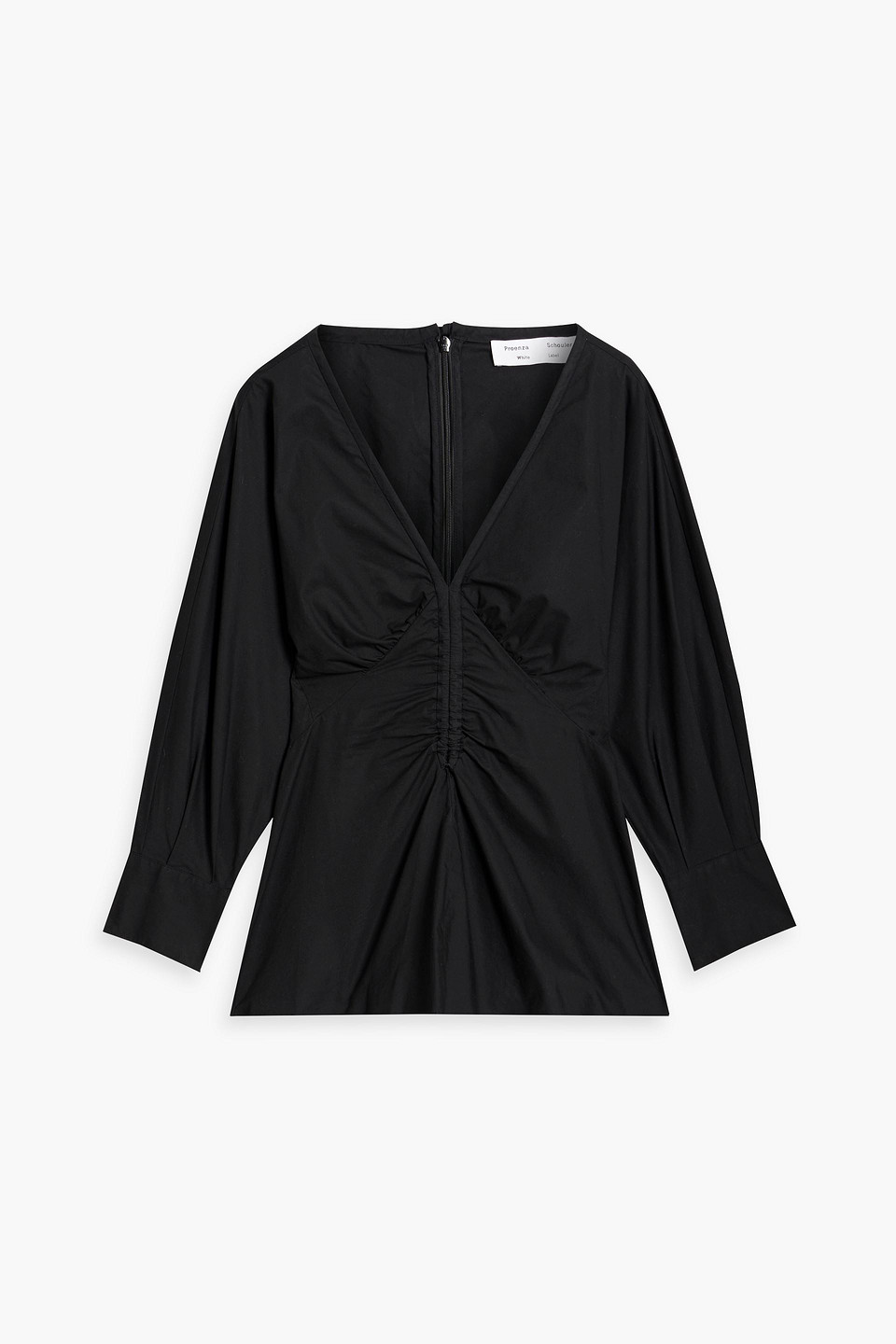 Ruched cotton-poplin top