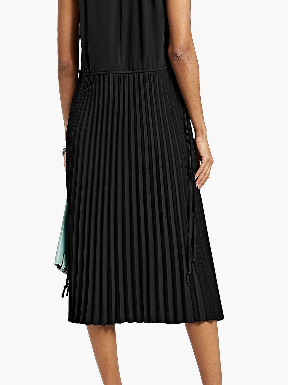 tie-detailed pleated crepe midi dress