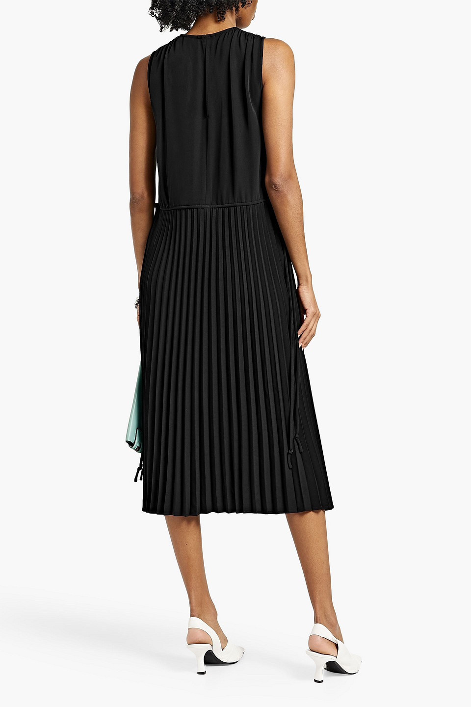PROENZA SCHOULER TIE-DETAILED PLEATED CREPE MIDI DRESS 