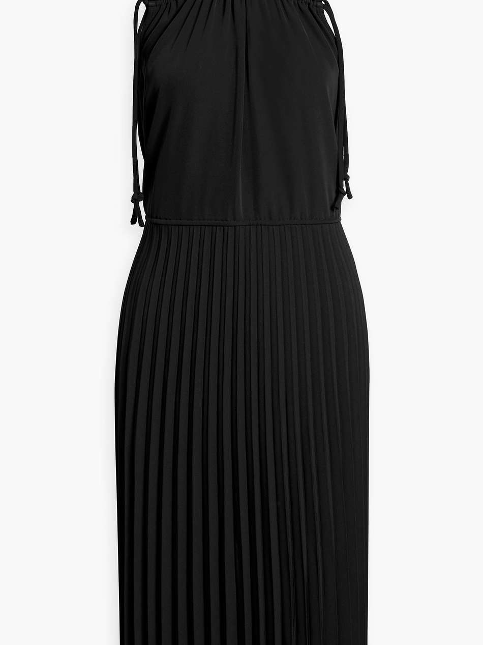 tie-detailed pleated crepe midi dress
