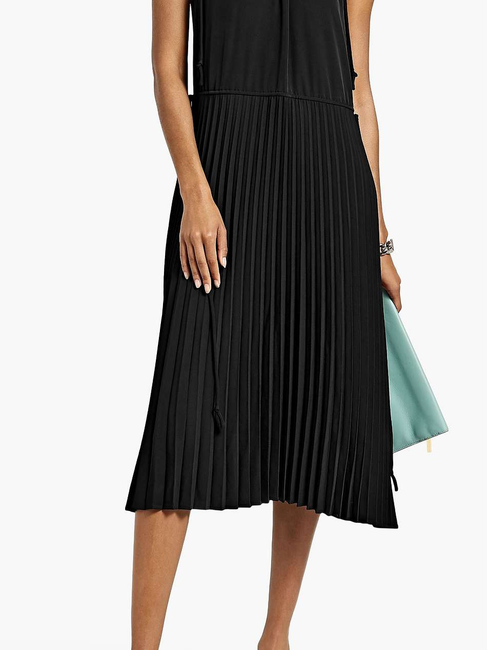 tie-detailed pleated crepe midi dress