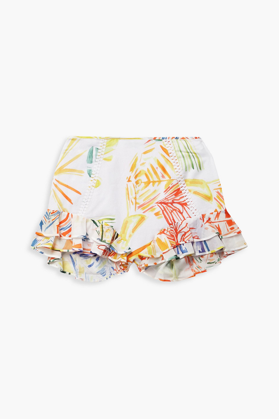 Charo Ruiz Amelie Ruffled Printed Cotton-blend Voile Shorts In Orange