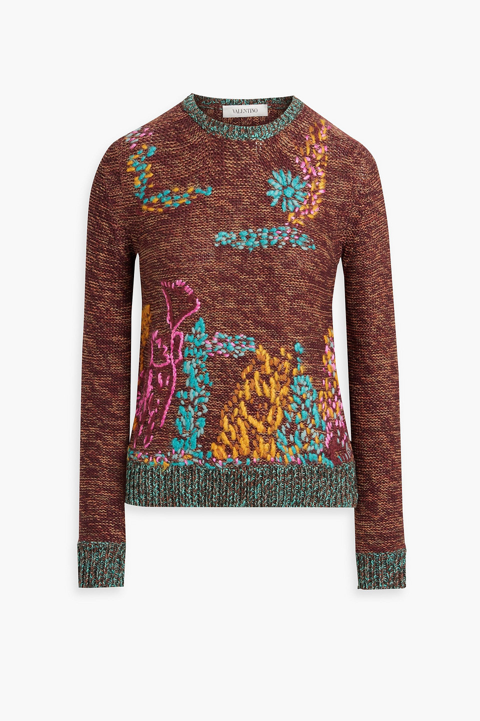 Embroidered marled cotton sweater